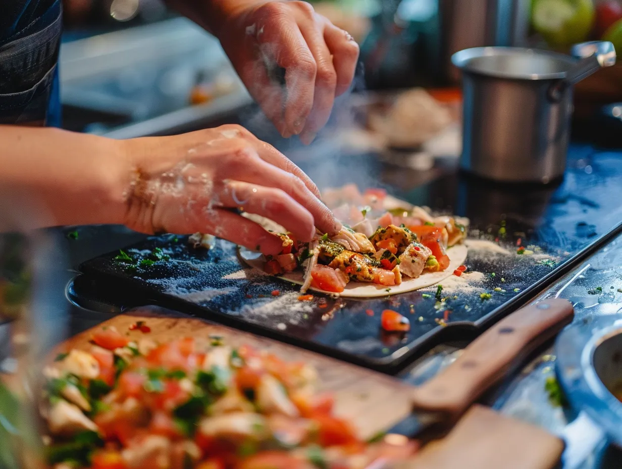 Preparing Bruschetta Chicken Pesto Wraps
