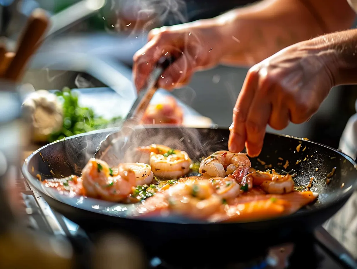 Preparing Cajun Salmon and Shrimp