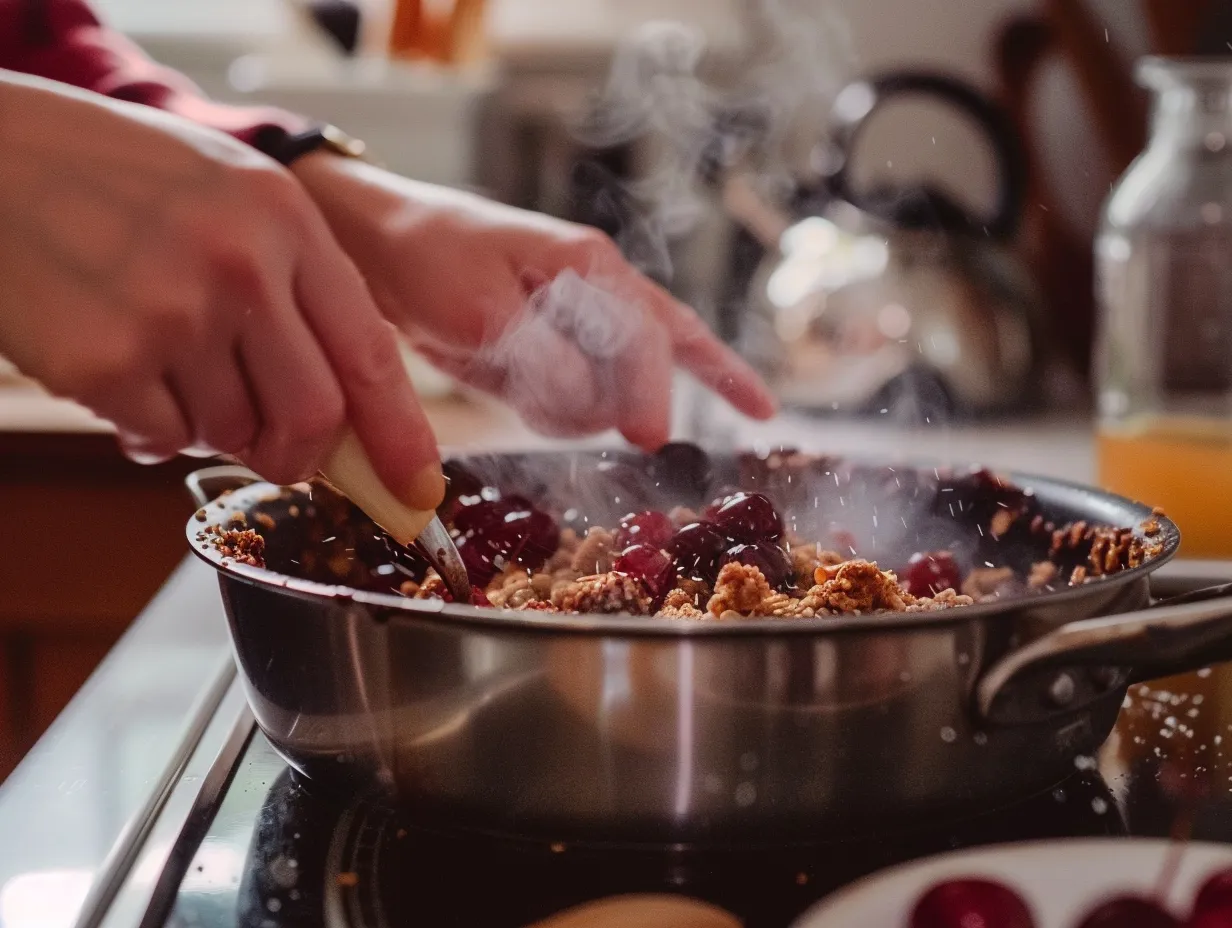 Preparing Cherry Almond Maple Crisp