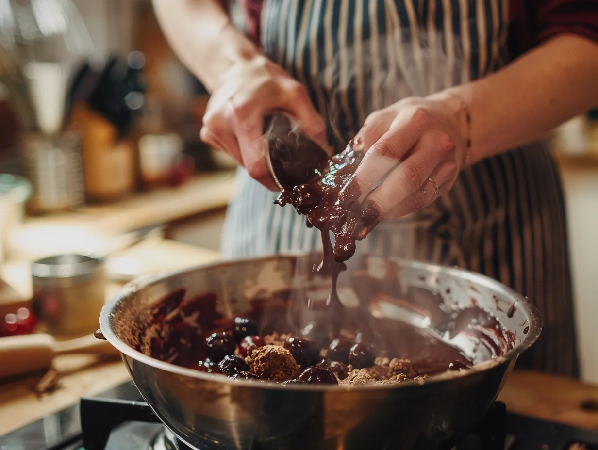 Preparing chocolate cherry brownies