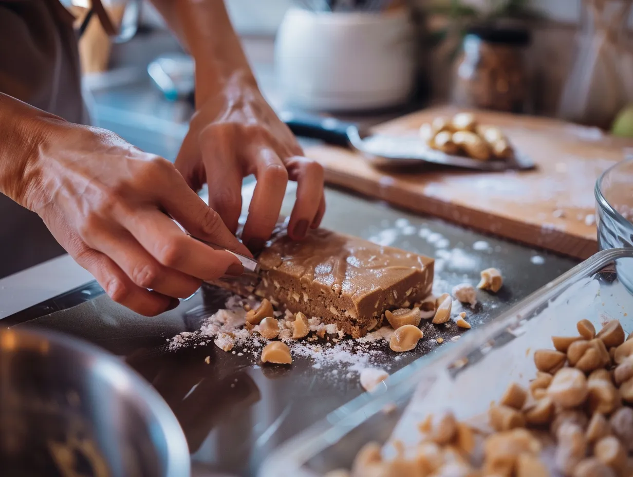 preparing copycat disneyland peanut butter bars