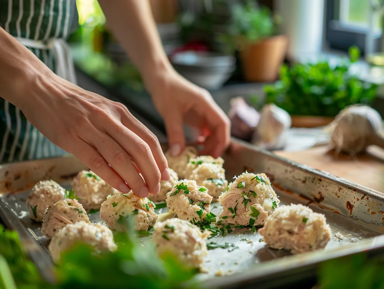 Preparing Garlic Parmesan Chicken Meatloaves