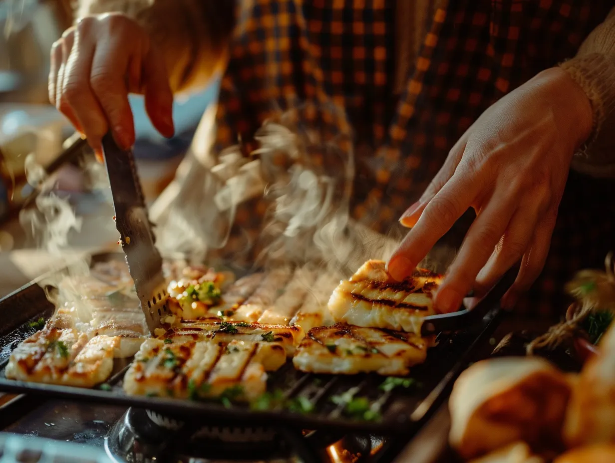 Preparing Grilled Halloumi and Scrambled Eggs