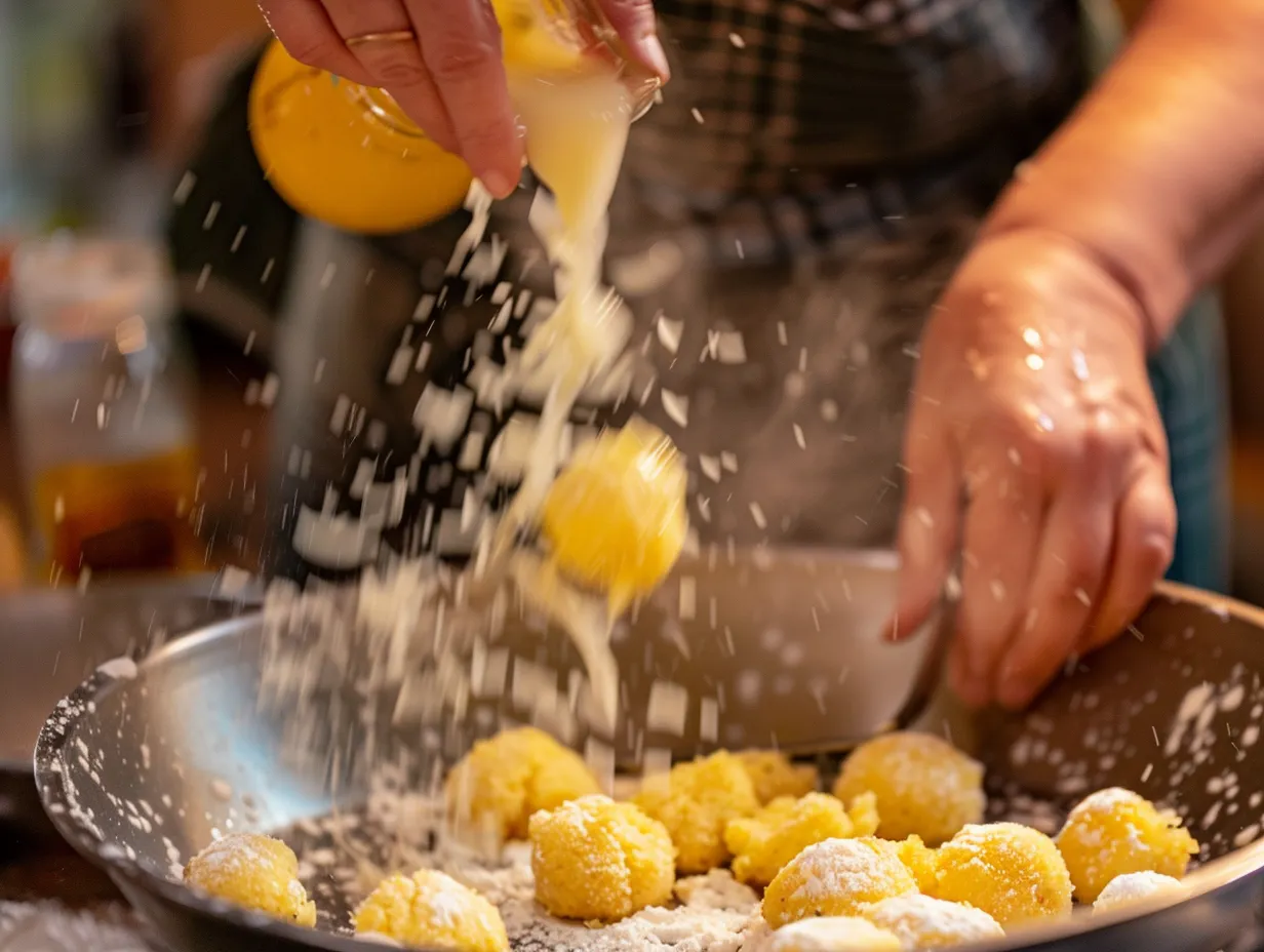 preparing honey butter cornbread poppers in kitchen
