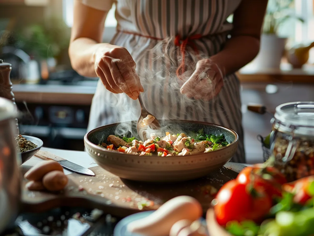 preparing low carb greek chicken bowl