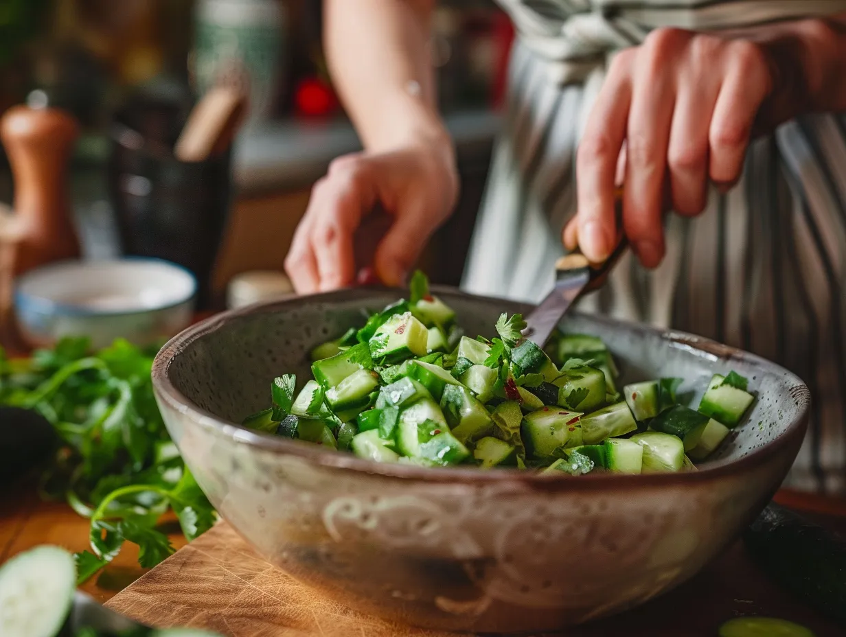 Preparing Mexican Cucumber Salad