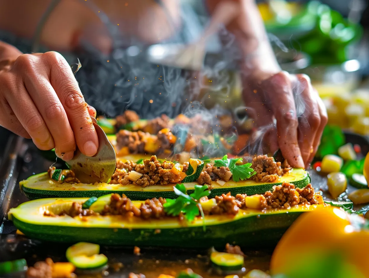 Preparing Mexican Zucchini Boats