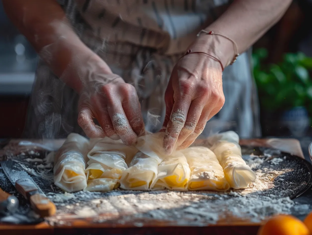 Preparing Peach Cobbler Egg Rolls