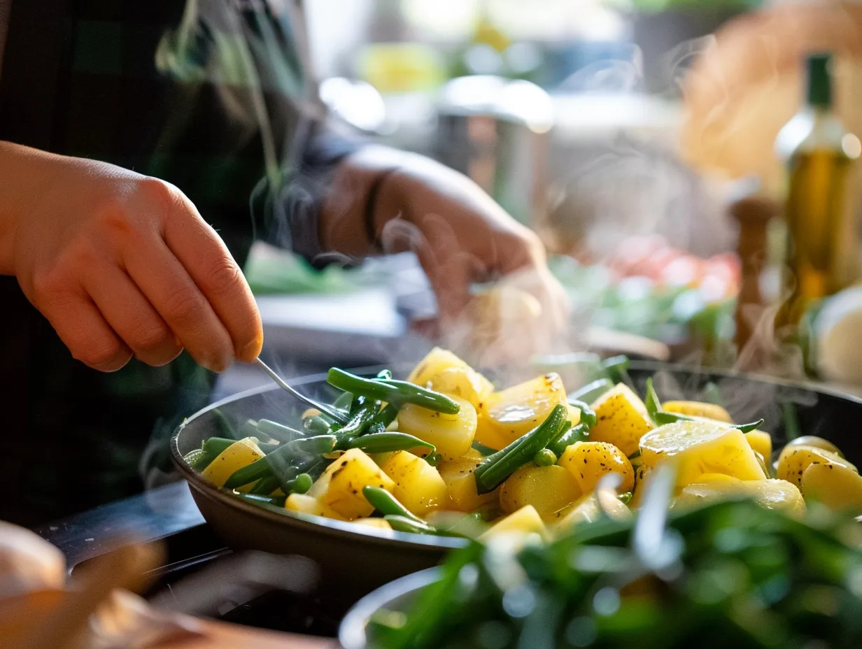 Preparing Potato and Green Bean Salad
