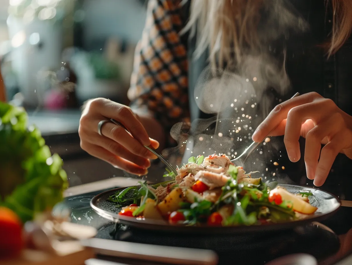 Preparing Shredded Chicken and Roasted Vegetables