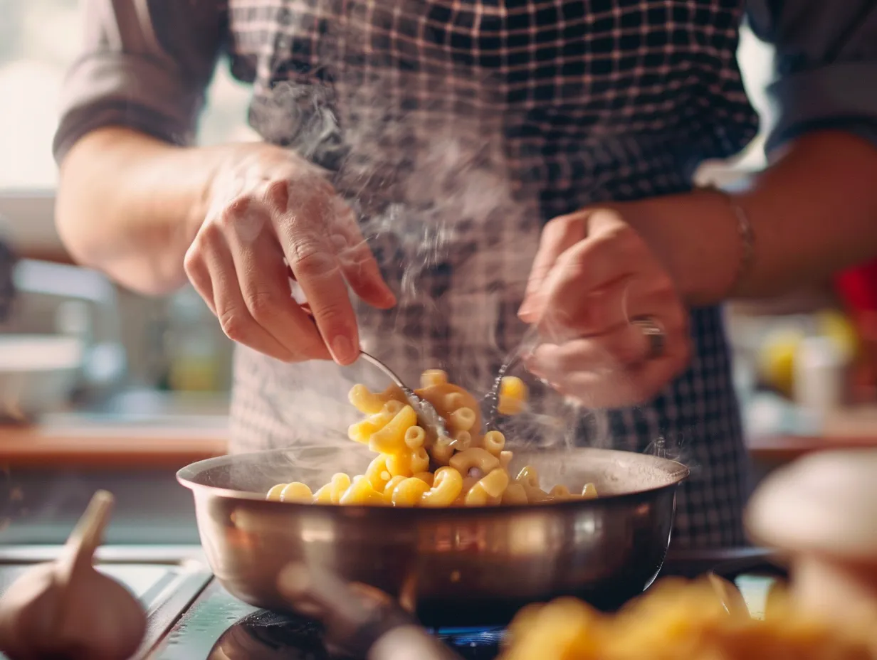 preparing smoked mac and cheese