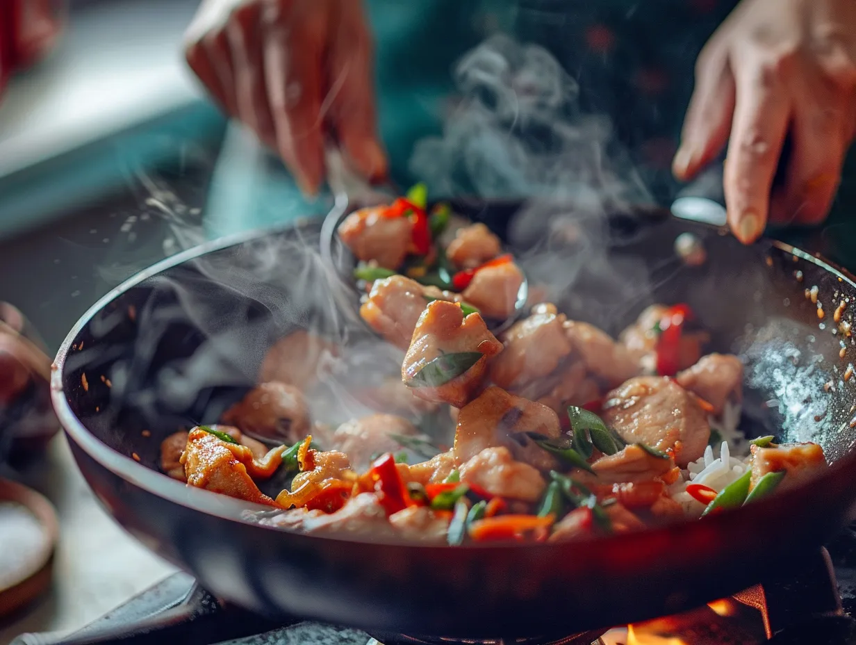 Preparing Spicy Garlic Chicken Stir Fry