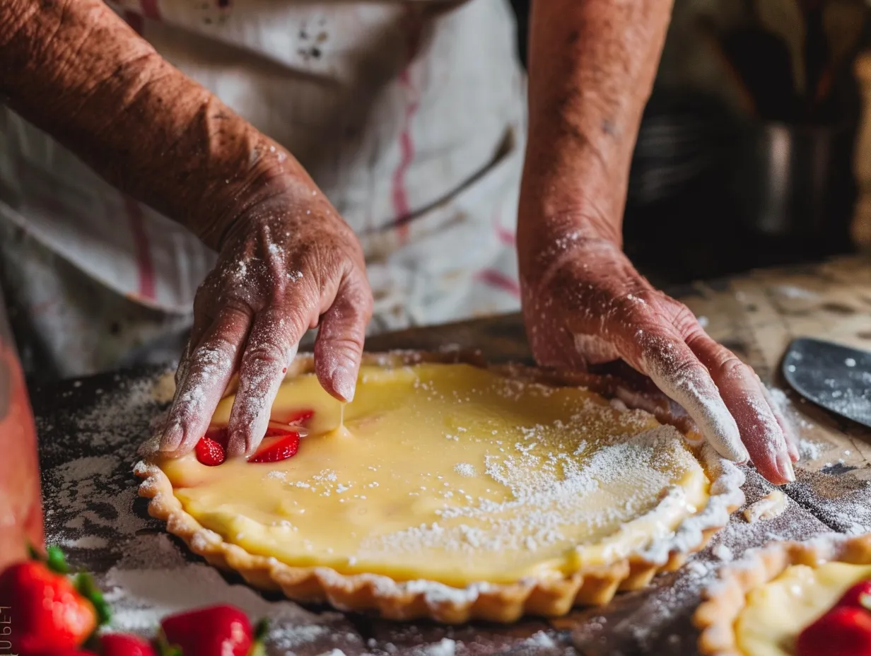 Preparing Strawberry Honey Custard Tarts