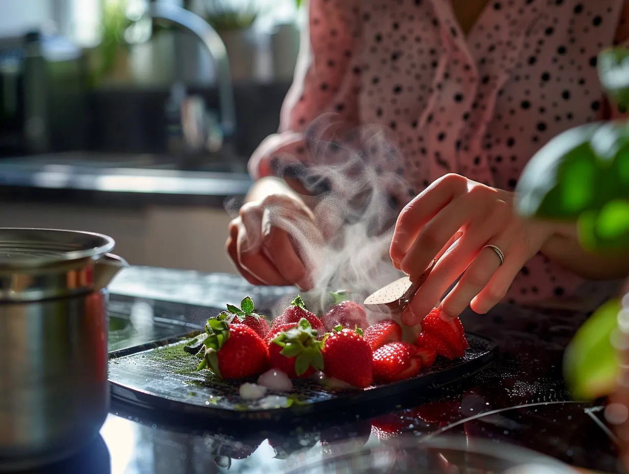 Preparing Strawberry Matcha Sago