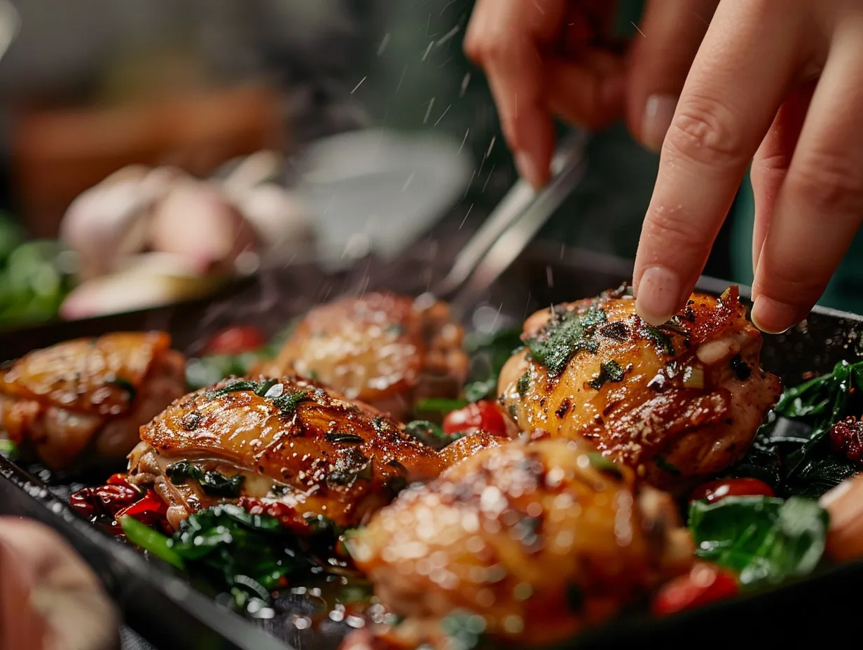 Preparing Tuscan Garlic Chicken Thighs