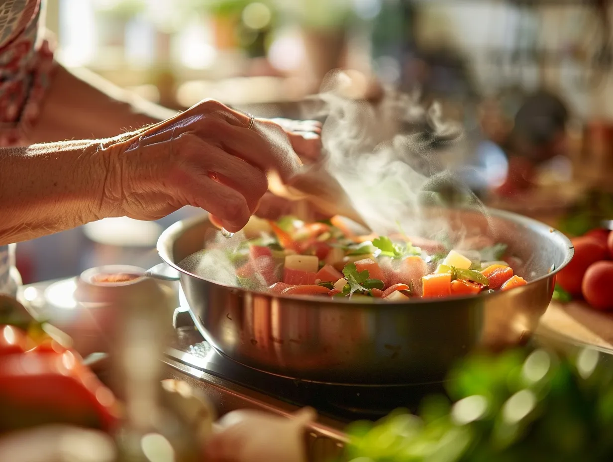 preparing tuscan vegetable soup
