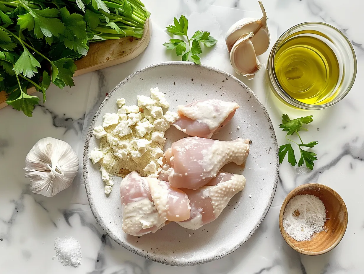 raw ingredients for alfredo chicken bake