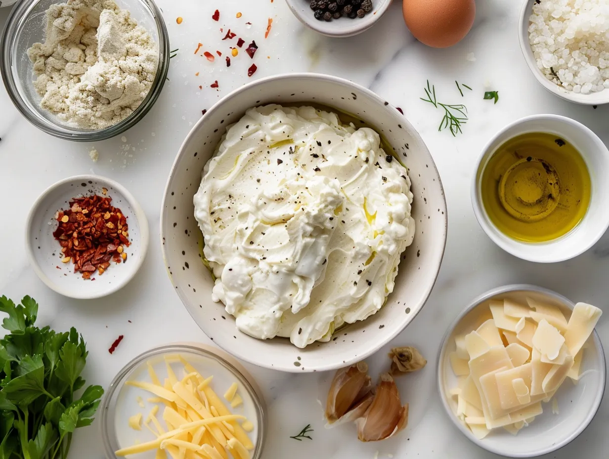raw ingredients for baked texas trash cheese dip