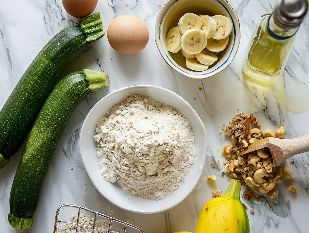 Raw ingredients for banana zucchini bread