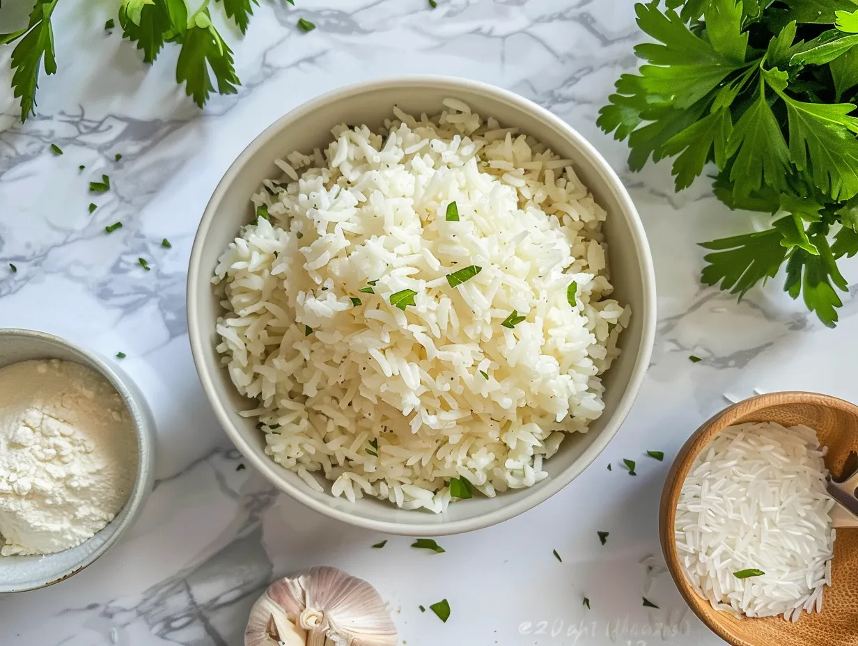 raw ingredients for buttery rice pilaf