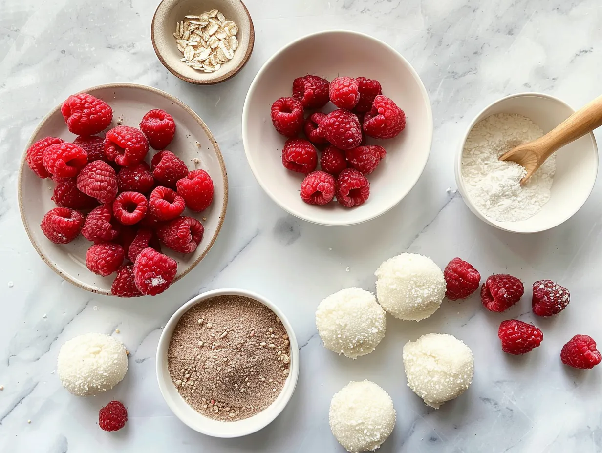 Raw ingredients for cheesecake raspberry bites