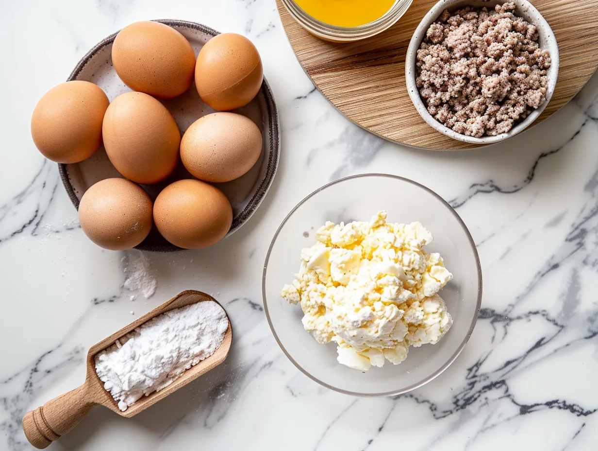 Raw Ingredients for Cheesy Sausage Egg Breakfast Sliders