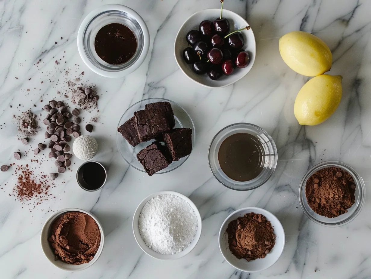 Raw ingredients for chocolate cherry brownies