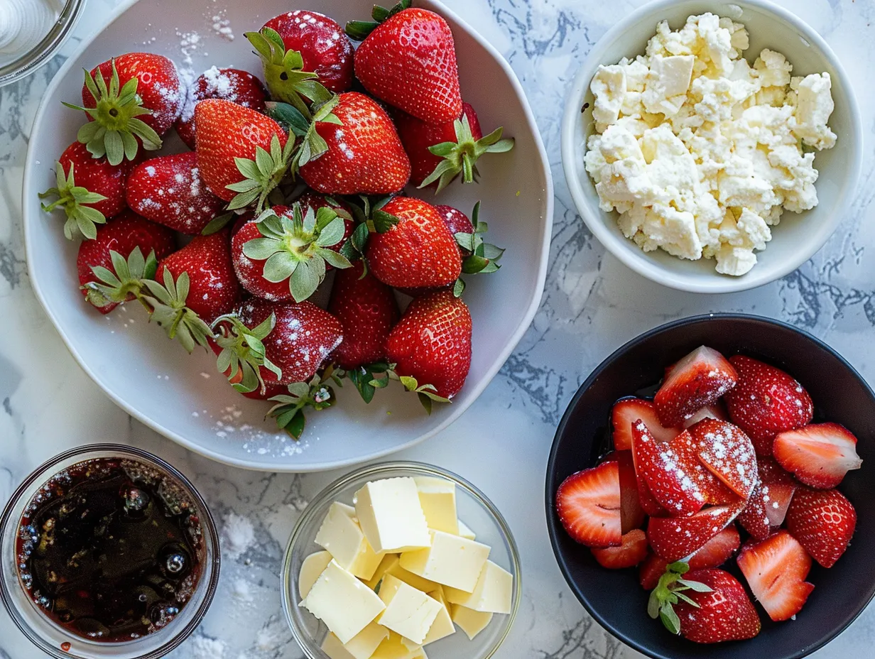 Ingredients for creamy strawberry cheesecake salad