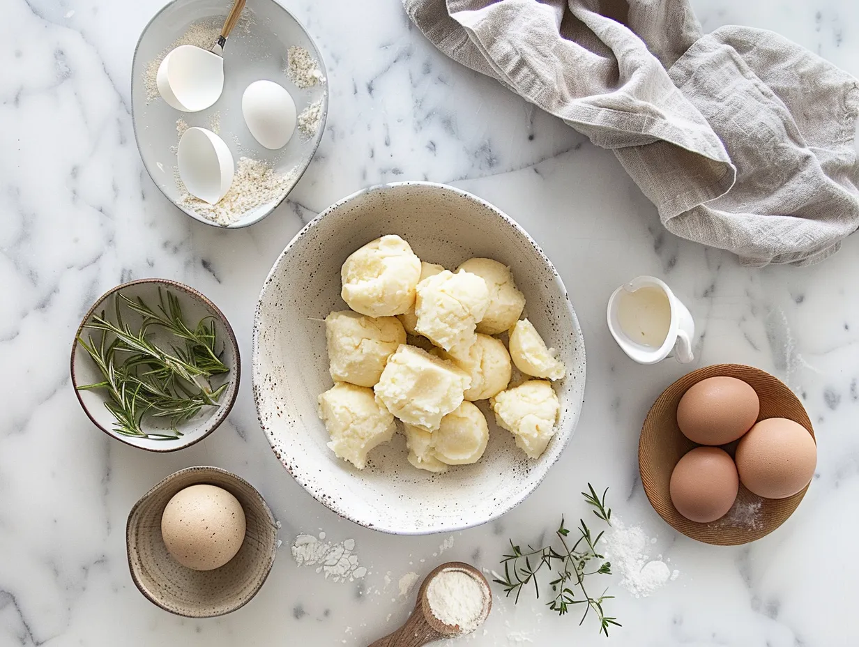 Raw ingredients for fluffy potato rolls