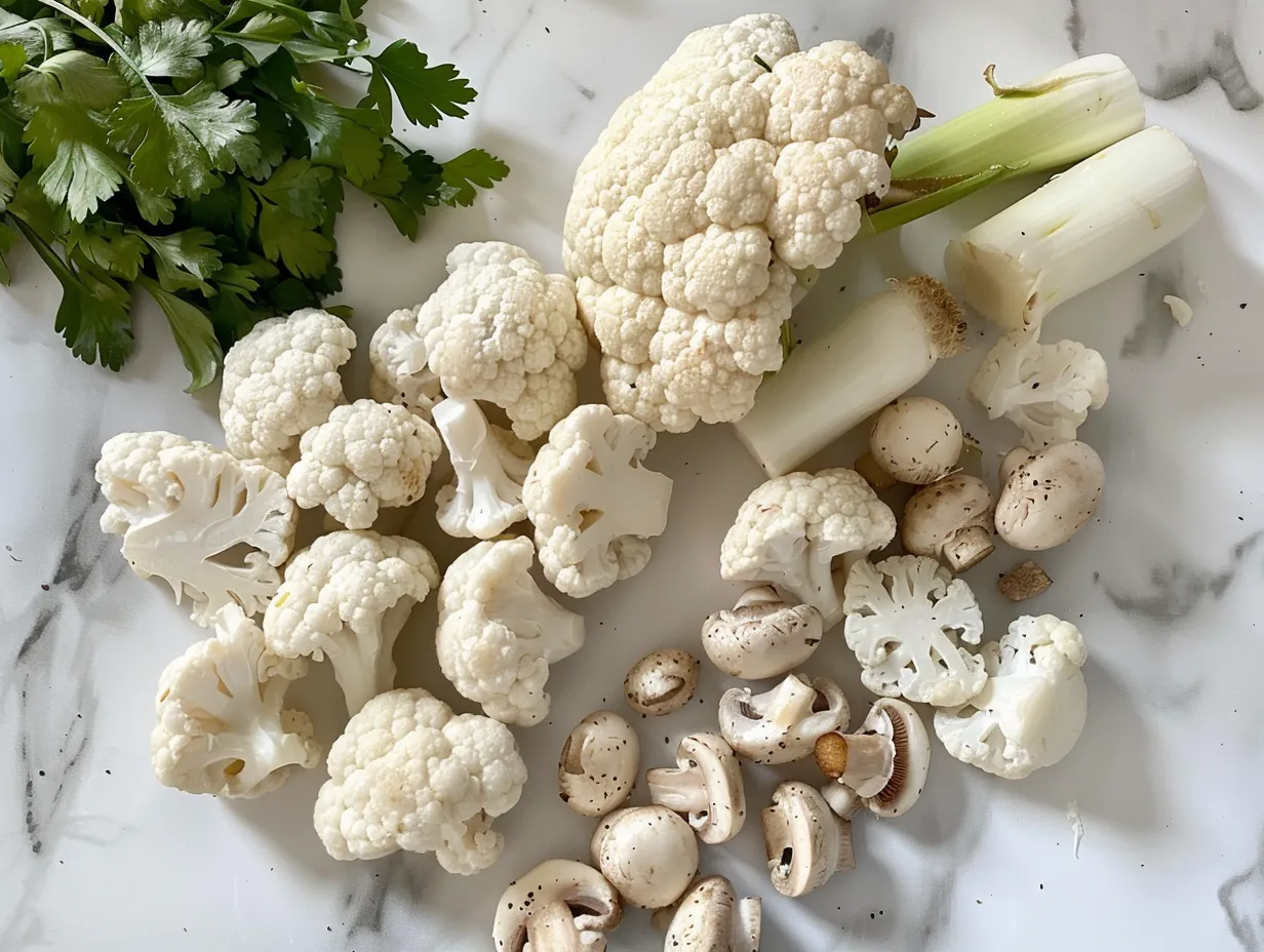 Raw Ingredients for Garlic Mushrooms Cauliflower Skillet