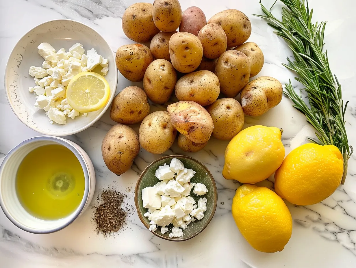 Raw ingredients for greek roast potatoes