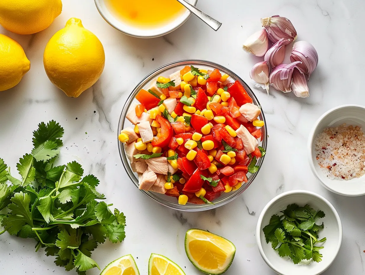Raw ingredients for Honey Chipotle Chicken Bowls with Corn Salsa