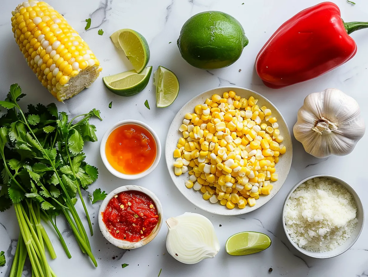 Raw ingredients for Mexican Street Corn Salad