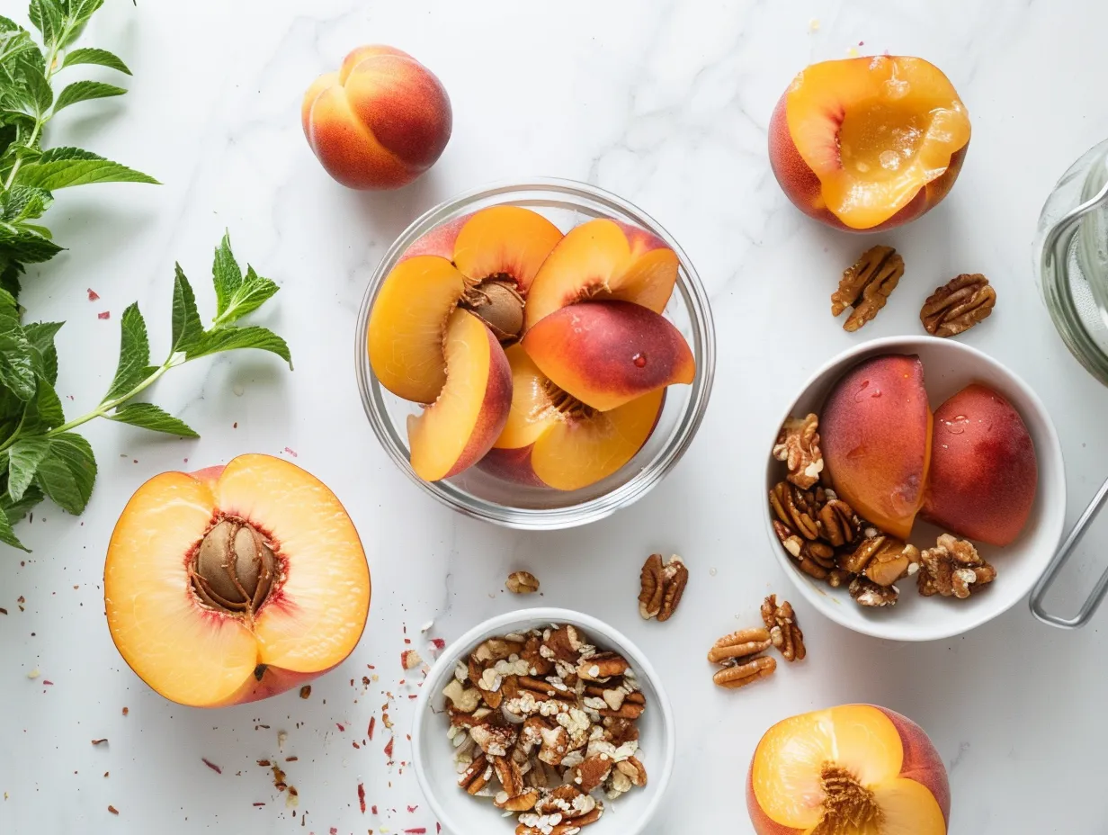 Raw ingredients for nectarine cobbler