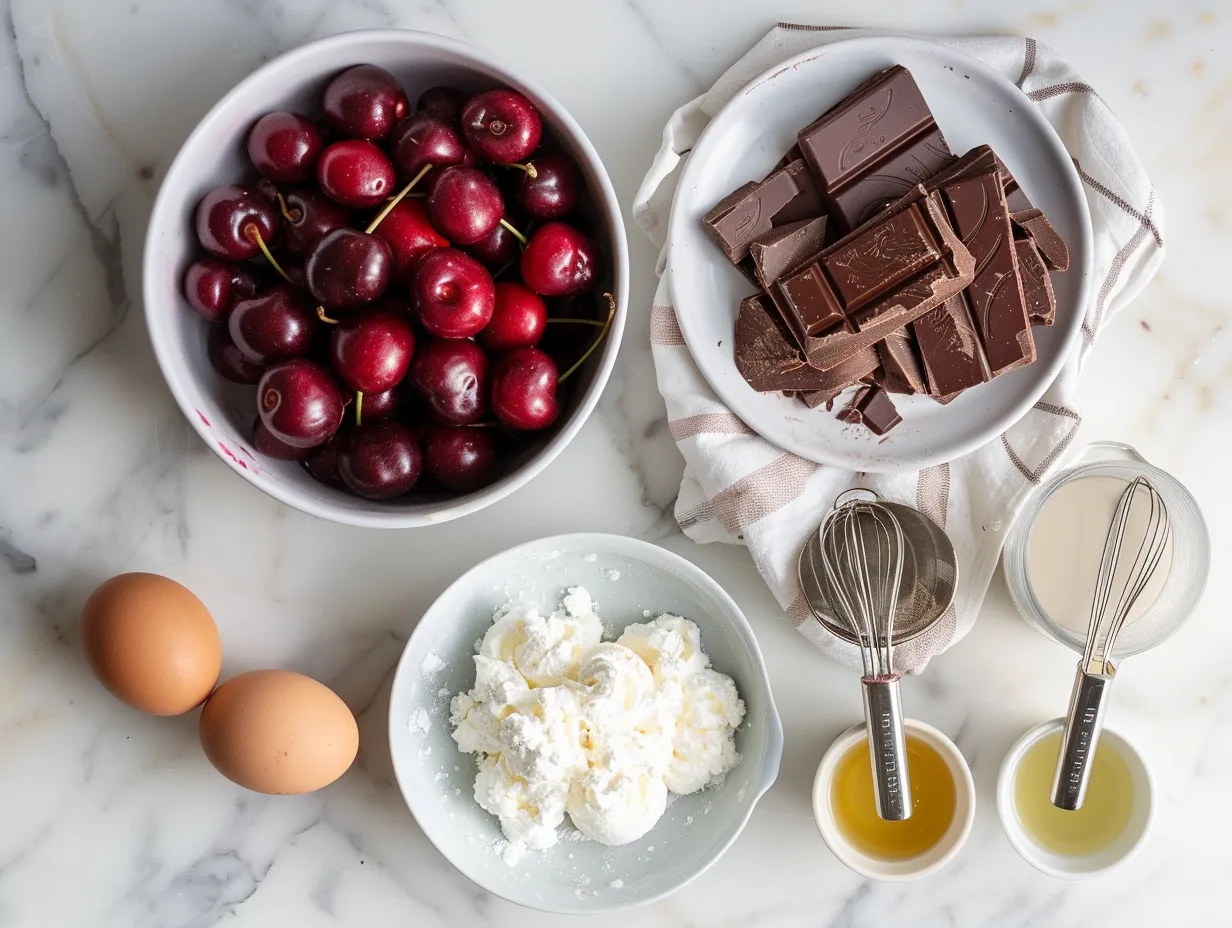 Raw ingredients for no-bake chocolate cherry cream pie