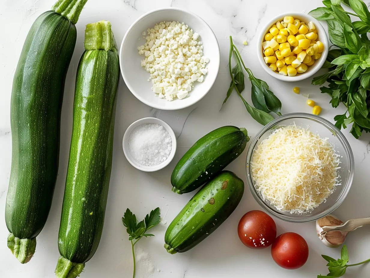 raw ingredients for parmesan zucchini corn dish