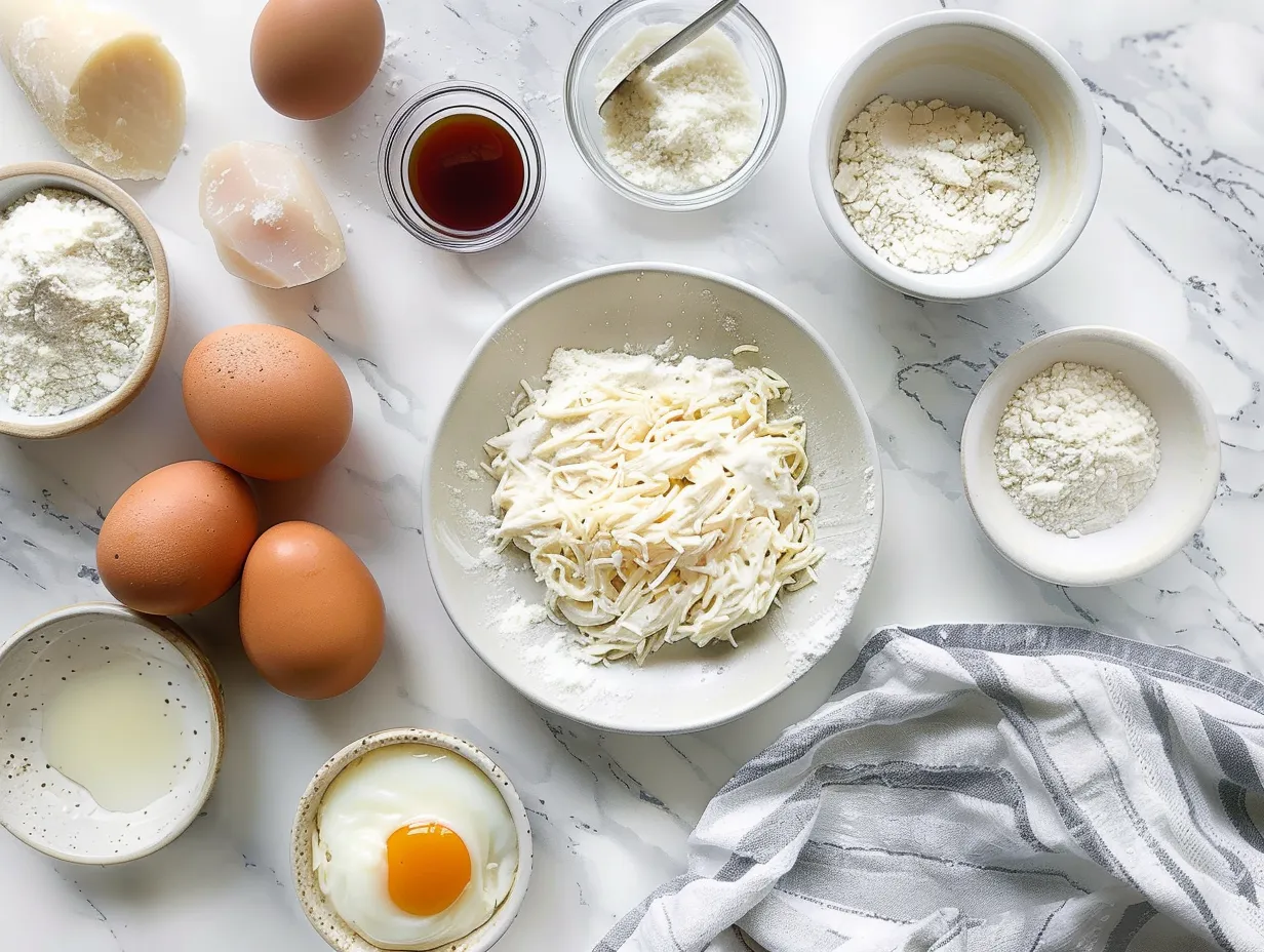 Raw ingredients for rotisserie chicken alfredo