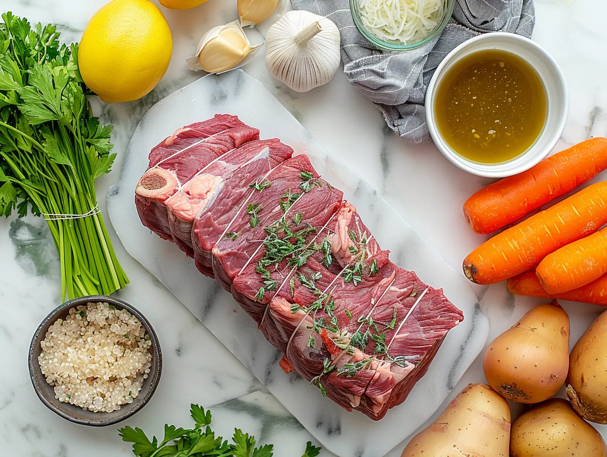 Raw ingredients for slow cooker corned beef