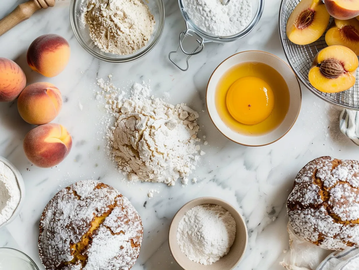 Raw ingredients for southern peach bread