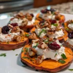 Roasted Sweet Potato Rounds With Herbed Ricotta Walnuts And Cranberries
