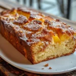 Southern Peach Bread on a rustic table