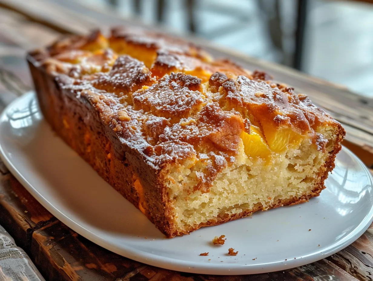 Southern Peach Bread on a rustic table