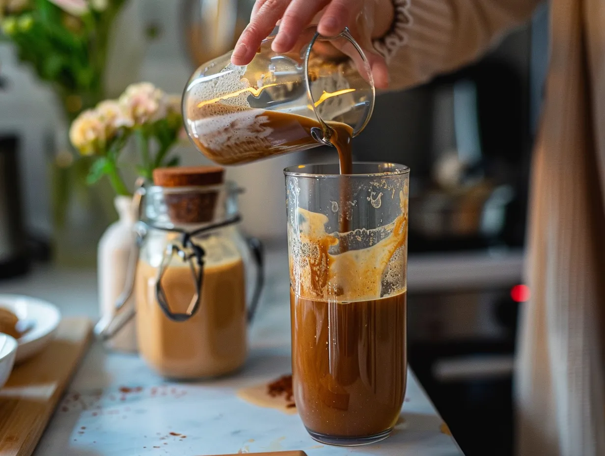 Step by step preparation of peanut butter cream cold brew