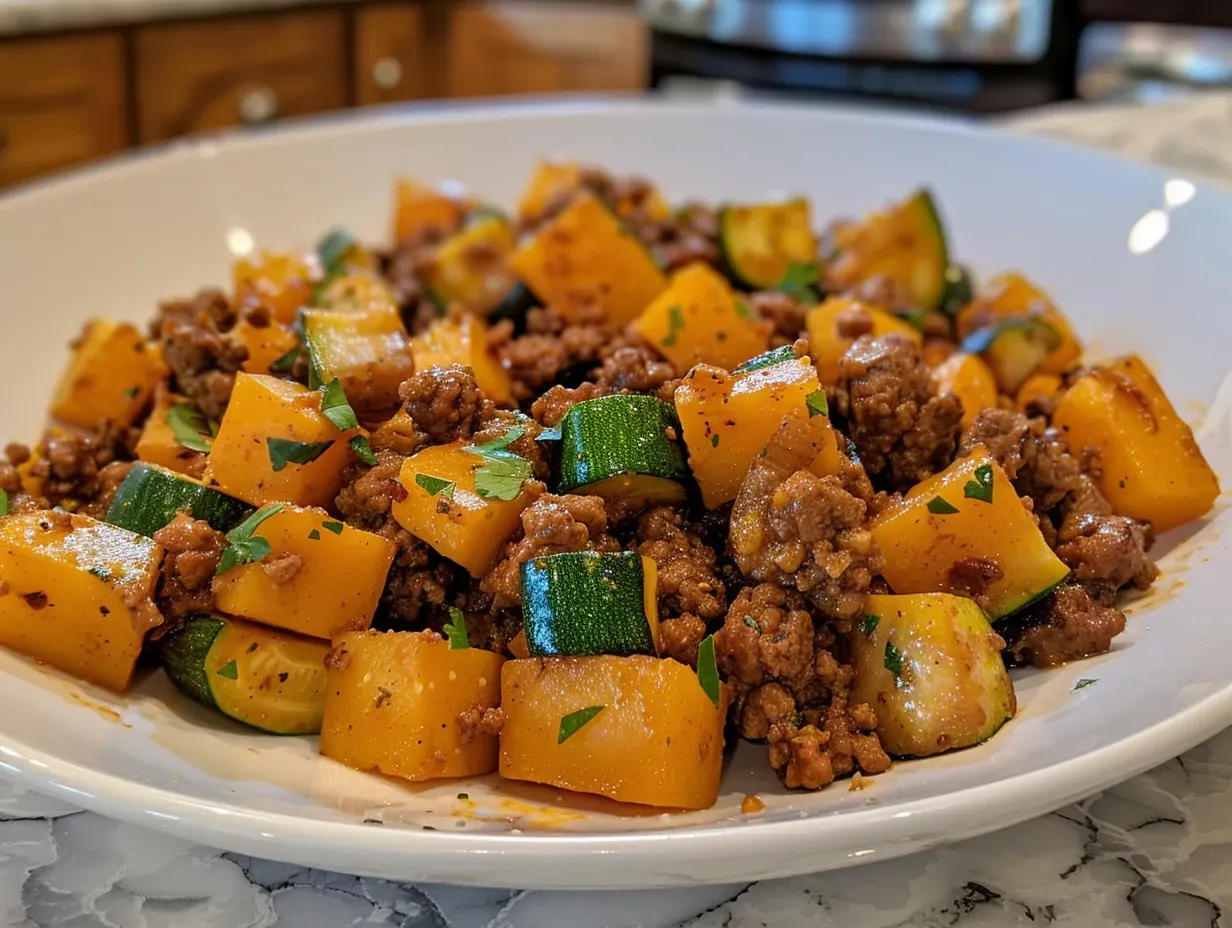 sweet potato zucchini ground beef skillet