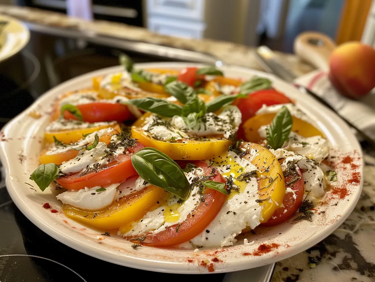 Tomato Peach Burrata Salad