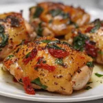 tuscan garlic chicken thighs with spinach and sun-dried tomatoes