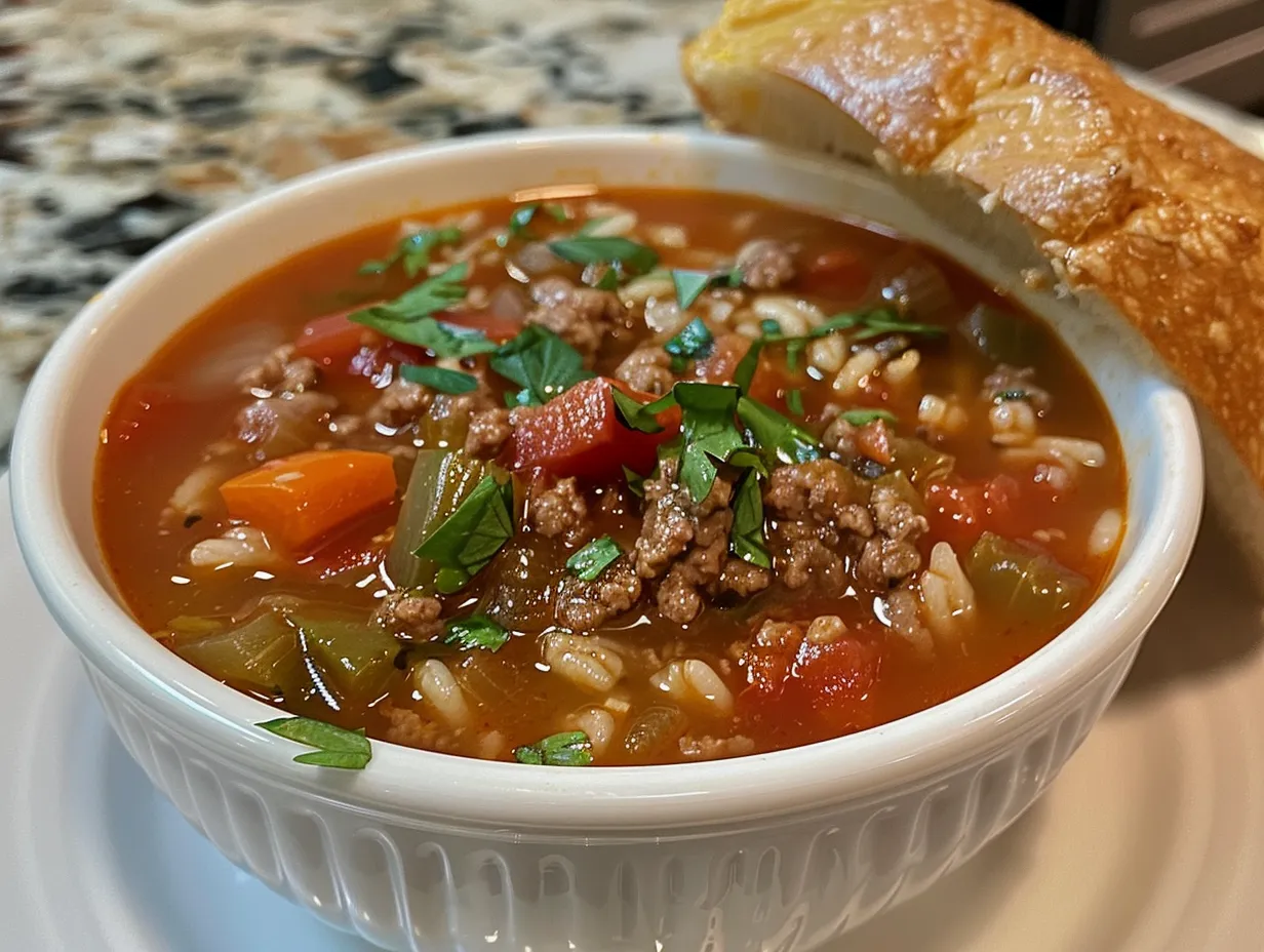 A bowl of delicious stuffed pepper soup