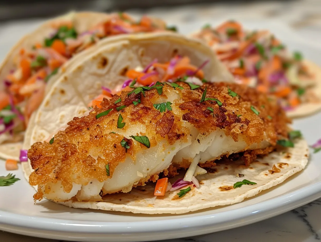 Yummy Crispy Fish Tacos with Cilantro Lime Slaw