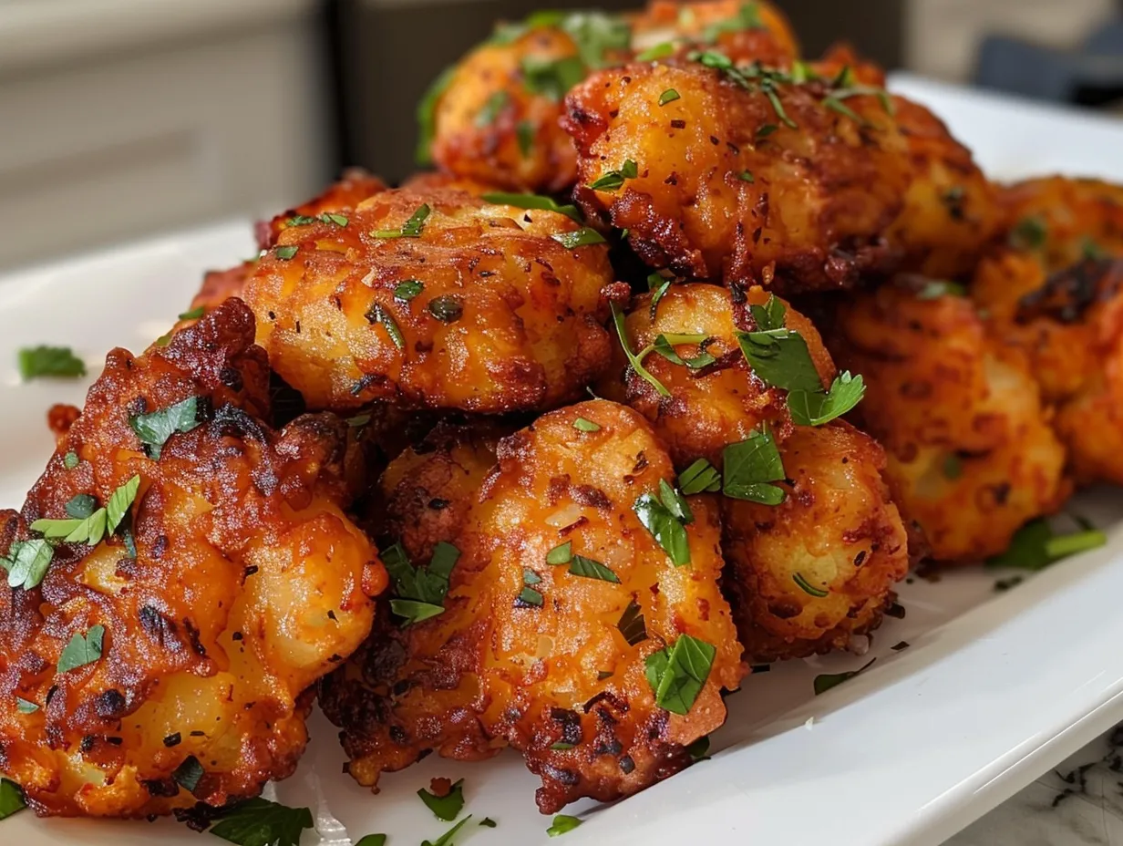 Cauliflower Fritters on a Plate