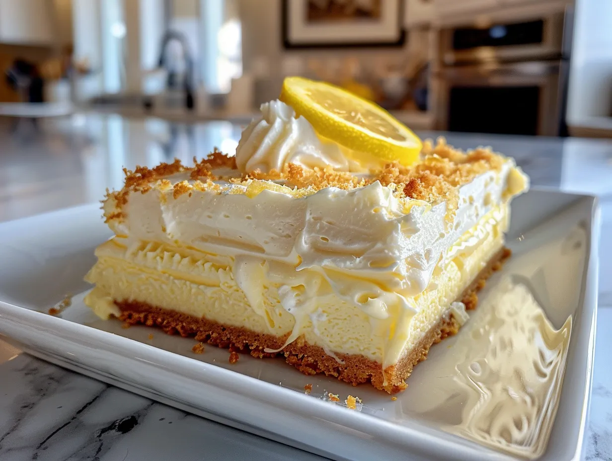 Close-up of Cream Cheese Lemon Dessert